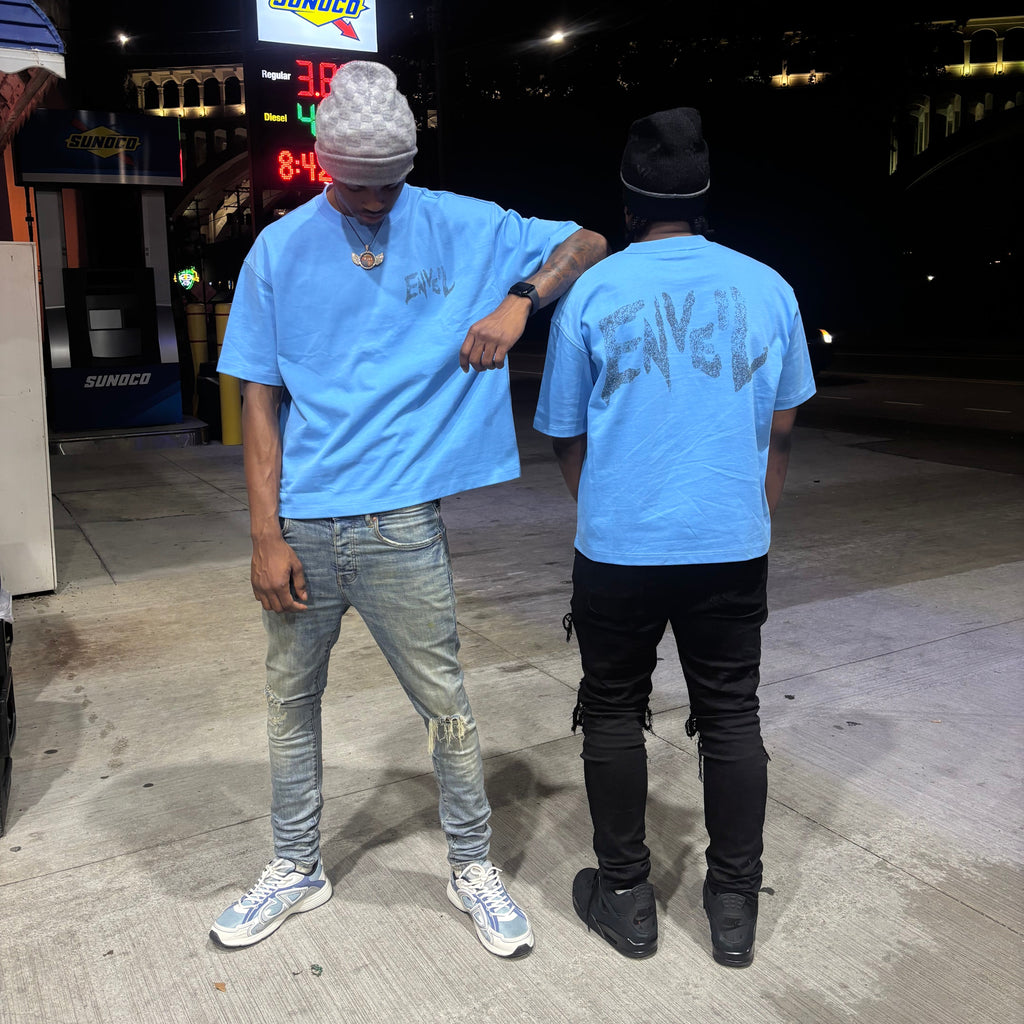 Sky Blue 'Distressed Enveil' Tee