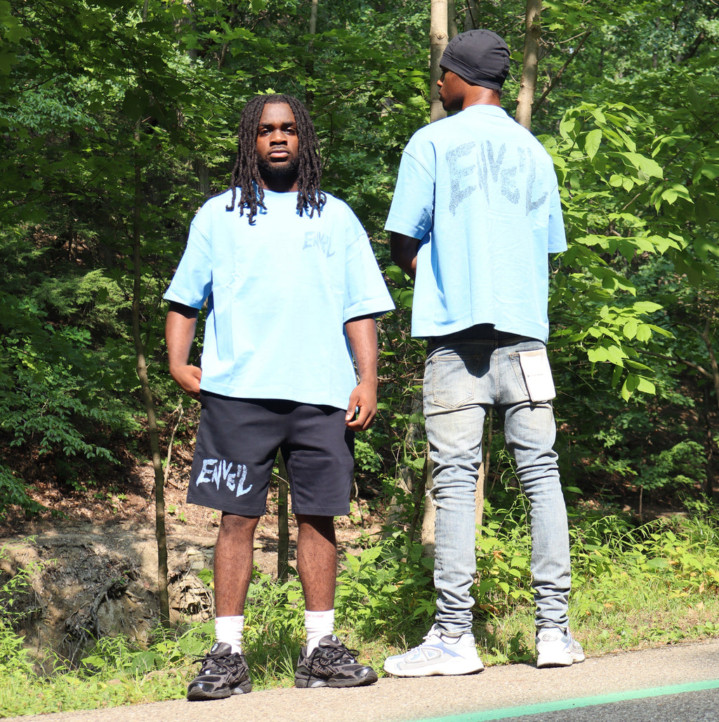 Pantalones cortos de sudadera Enveil desgastados 'Baby Blue'