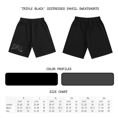 Shorts de survêtement « Triple Black » Enveil usé