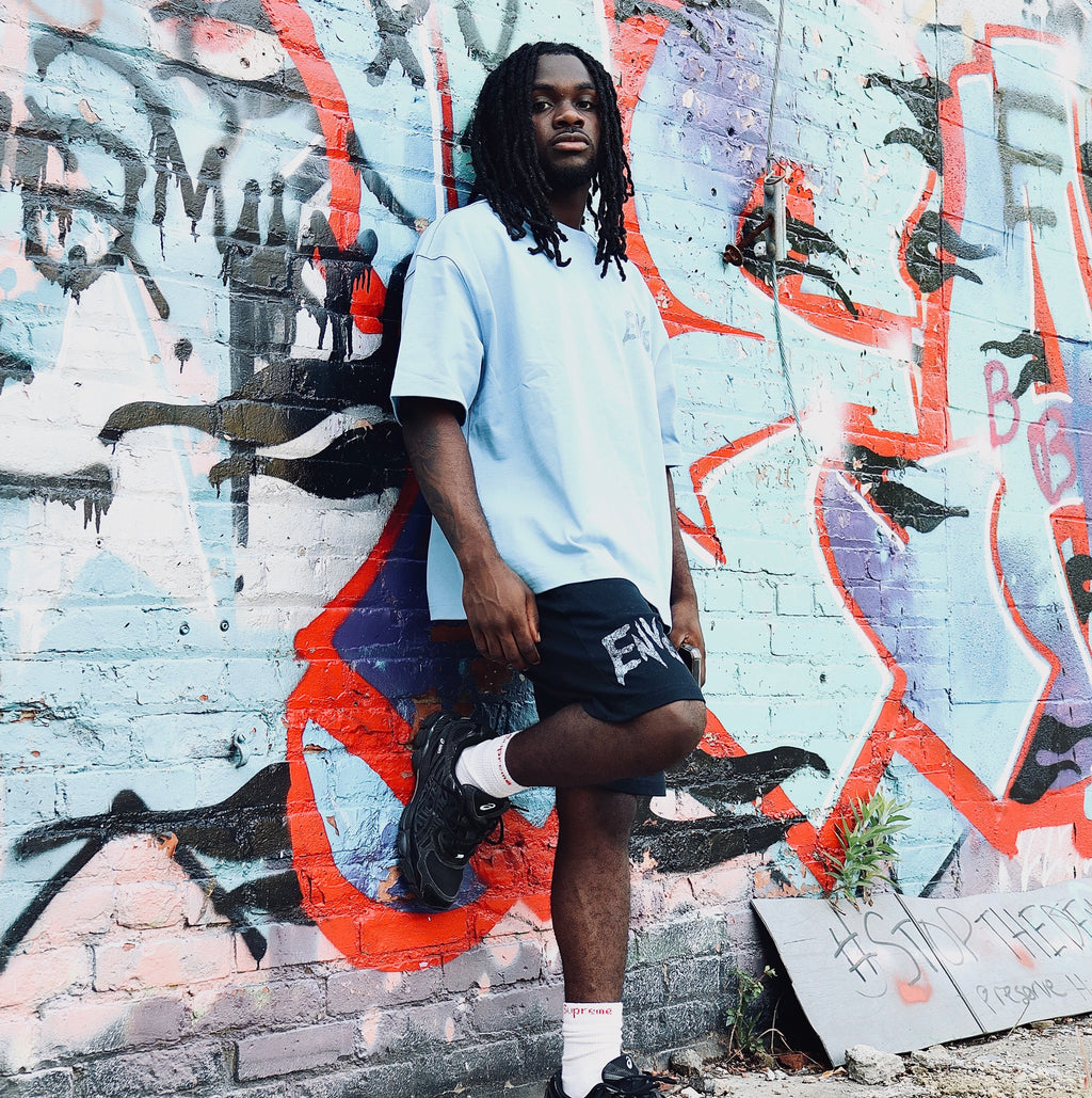 Sky Blue 'Distressed Enveil' Tee